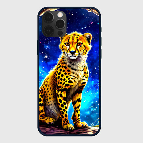 Чехол iPhone 12 Pro Гепард в звездную ночь / 3D-Черный – фото 1