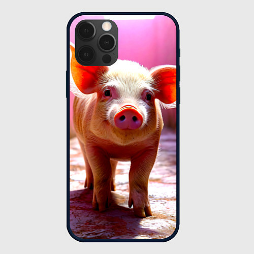 Чехол iPhone 12 Pro Поросенок в розовом / 3D-Черный – фото 1
