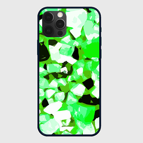 Чехол iPhone 12 Pro Green and white abstraction on a black background / 3D-Черный – фото 1