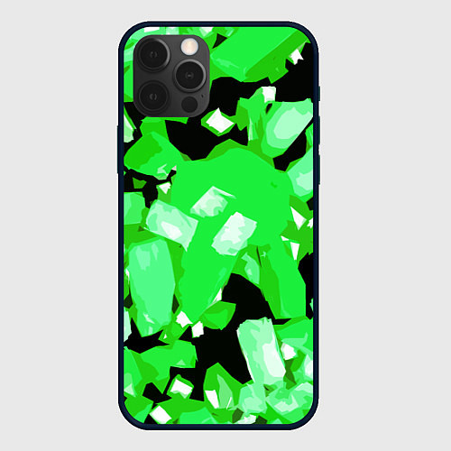 Чехол iPhone 12 Pro Green and white abstraction on a black background / 3D-Черный – фото 1