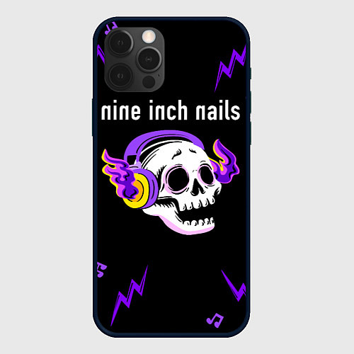 Чехол iPhone 12 Pro Nine Inch Nails неоновый череп / 3D-Черный – фото 1