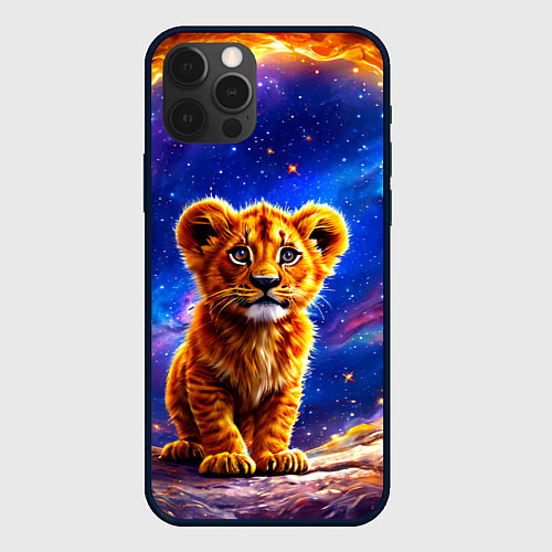 Чехол iPhone 12 Pro Львенок в звездную ночь / 3D-Черный – фото 1