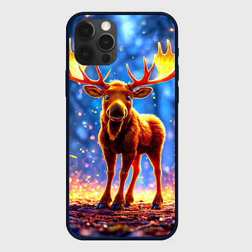 Чехол iPhone 12 Pro Лосенок в лесу / 3D-Черный – фото 1