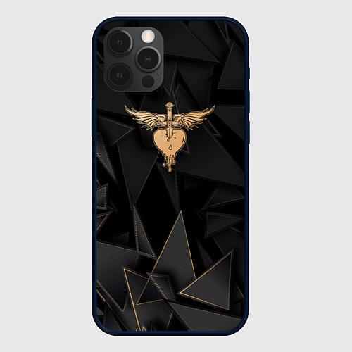 Чехол iPhone 12 Pro Bon Jovi golden poly / 3D-Черный – фото 1