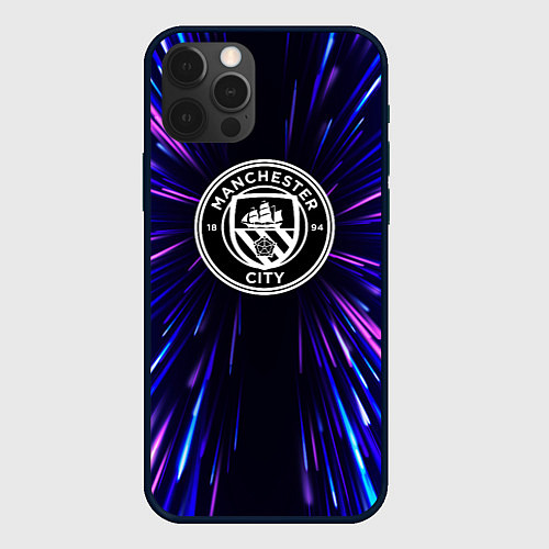 Чехол iPhone 12 Pro Manchester City neon energy / 3D-Черный – фото 1