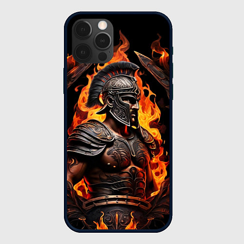Чехол iPhone 12 Pro Гладиатор пламени огня / 3D-Черный – фото 1