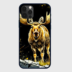 Чехол для iPhone 12 Pro Лось на черном, цвет: 3D-черный
