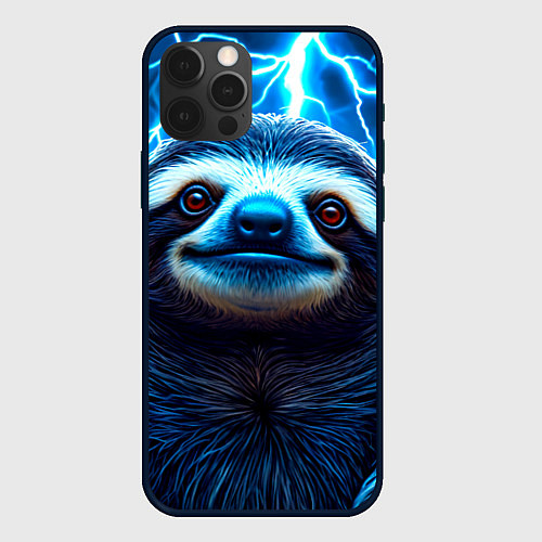 Чехол iPhone 12 Pro Ленивец в разрядах молний / 3D-Черный – фото 1