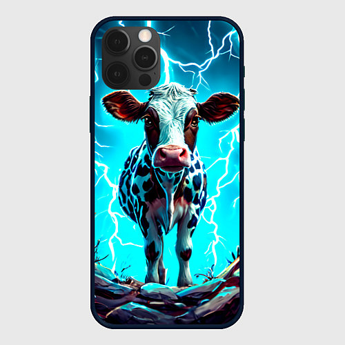 Чехол iPhone 12 Pro Корова в разрядах молнии / 3D-Черный – фото 1