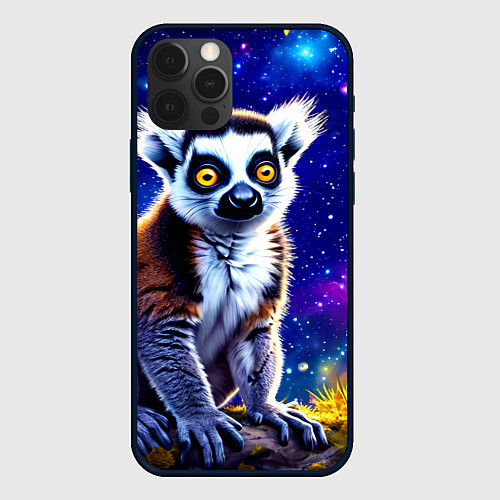 Чехол iPhone 12 Pro Лемур и звездная ночь / 3D-Черный – фото 1
