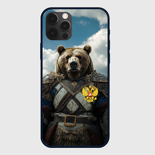 Чехол iPhone 12 Pro Русский медведь воин / 3D-Черный – фото 1