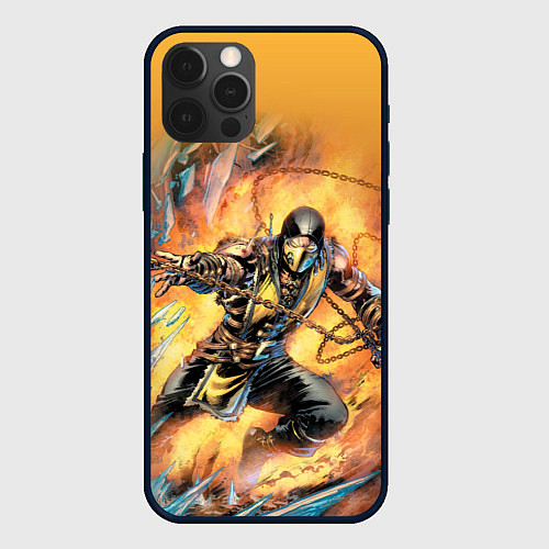 Чехол iPhone 12 Pro Scorpion - Mortal Kombat / 3D-Черный – фото 1