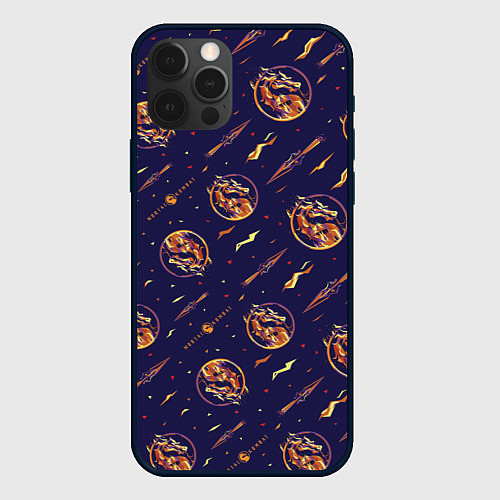 Чехол iPhone 12 Pro Mortal Kombat logo pattern / 3D-Черный – фото 1