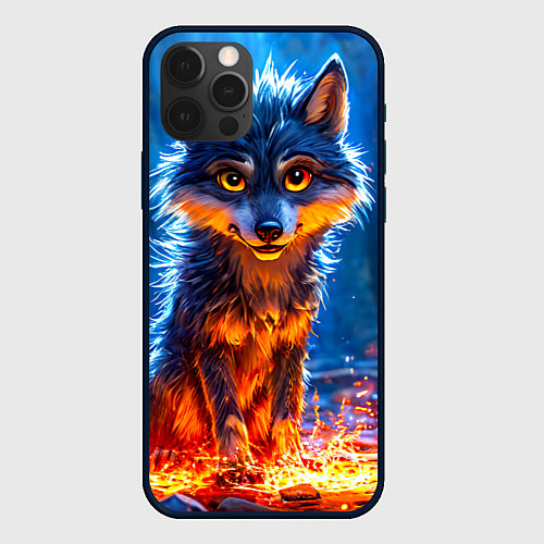 Чехол iPhone 12 Pro Волк искры под лапами / 3D-Черный – фото 1