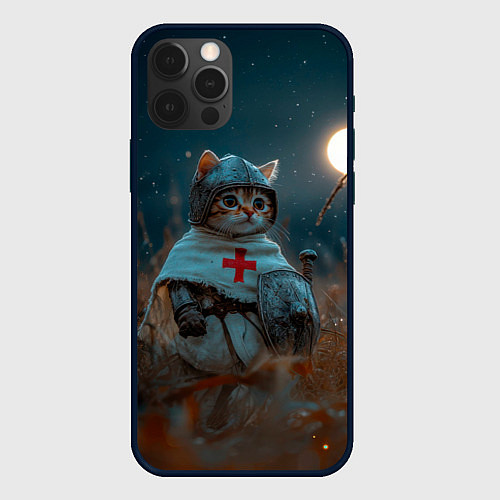 Чехол iPhone 12 Pro Котенок рыцарь / 3D-Черный – фото 1