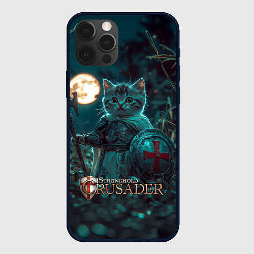 Чехол iPhone 12 Pro Stronghold Crusader котенок рыцарь / 3D-Черный – фото 1