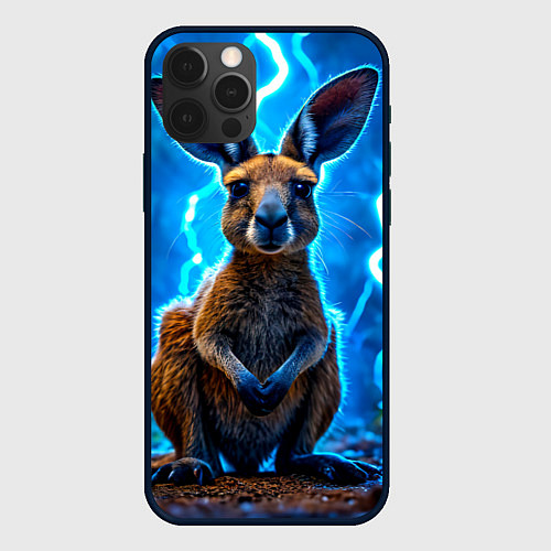 Чехол iPhone 12 Pro Кенгуру в разрядах молнии / 3D-Черный – фото 1
