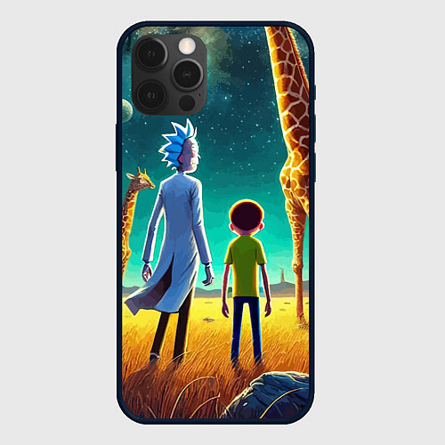 Чехол iPhone 12 Pro Рик и Морти на планете жирафов - нейроарт / 3D-Черный – фото 1
