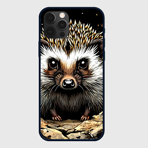 Чехол iPhone 12 Pro Ёжик на черном / 3D-Черный – фото 1