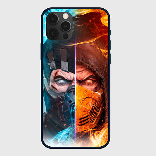 Чехол iPhone 12 Pro Mortal Kombat - Саб-зиро и Скорпион / 3D-Черный – фото 1