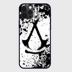 Чехол iPhone 12 Pro Assassins creed shadows - черно-белые брызги