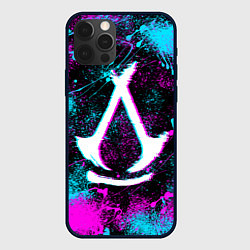 Чехол для iPhone 12 Pro Assassins creed shadows - neon color, цвет: 3D-черный