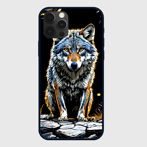 Чехол iPhone 12 Pro Волк на черном / 3D-Черный – фото 1