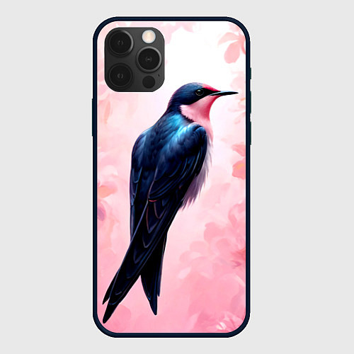 Чехол iPhone 12 Pro Ласточка в розовом / 3D-Черный – фото 1