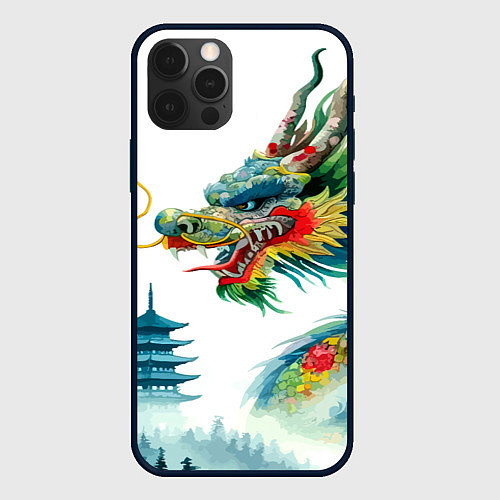 Чехол iPhone 12 Pro Japanese watercolor dragon - art / 3D-Черный – фото 1