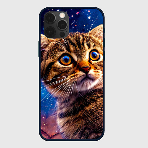 Чехол iPhone 12 Pro Шотландская прямоухая кошка в космосе / 3D-Черный – фото 1