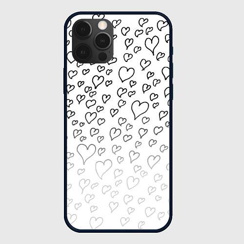 Чехол iPhone 12 Pro Рисованные сердца / 3D-Черный – фото 1