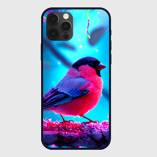Чехол iPhone 12 Pro Розовый снегирь / 3D-Черный – фото 1
