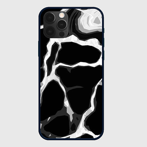 Чехол iPhone 12 Pro Белые абстрактные полосы на чёрном фоне / 3D-Черный – фото 1