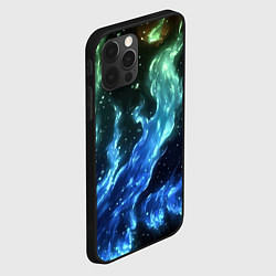 Чехол для iPhone 12 Pro Сине-зеленые языки пламени, цвет: 3D-черный — фото 2