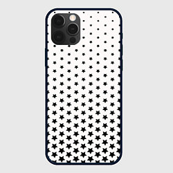 Чехол iPhone 12 Pro Градиент черных звезд на белом