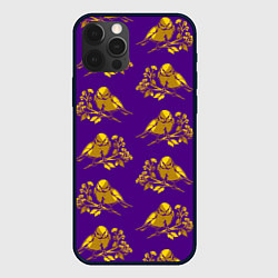 Чехол iPhone 12 Pro Золотые птички на индиго