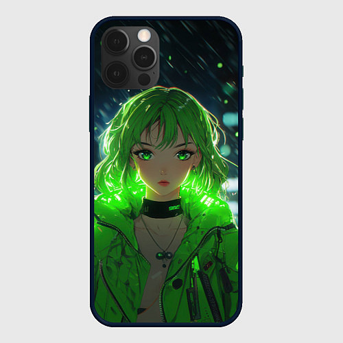 Чехол iPhone 12 Pro Аниме девушка с зелеными волосами / 3D-Черный – фото 1