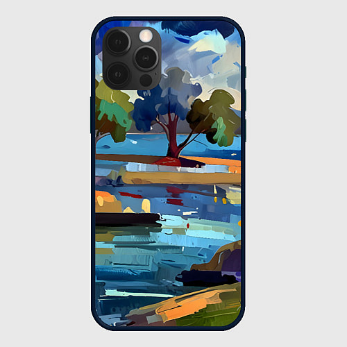 Чехол iPhone 12 Pro Летний пейзаж маслом / 3D-Черный – фото 1