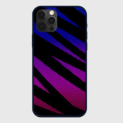 Чехол iPhone 12 Pro Сине-розовый абстракция с полосами