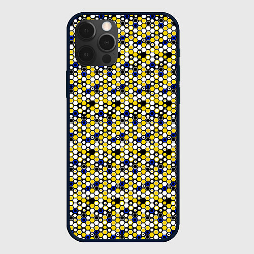 Чехол iPhone 12 Pro Киберпанк шестиугольники жёлтые / 3D-Черный – фото 1