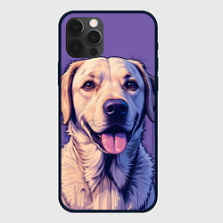 Чехол iPhone 12 Pro Лабрадор на фиолетовом фоне