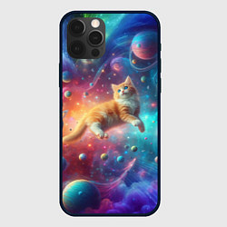 Чехол iPhone 12 Pro Рыжий космический котёнок - неоновое свечение