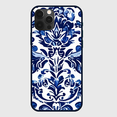 Чехол iPhone 12 Pro Гжель русский узор акварель / 3D-Черный – фото 1