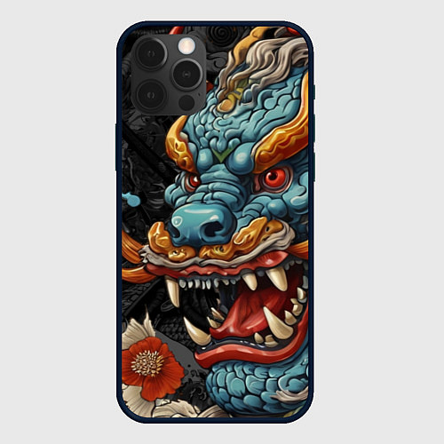 Чехол iPhone 12 Pro Дракон в стиле японской татуировки ирезуми / 3D-Черный – фото 1
