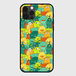 Чехол для iPhone 12 Pro Весёлые монстрики пришельцы, цвет: 3D-черный