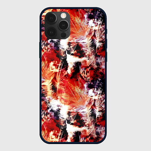 Чехол iPhone 12 Pro Огненные перья / 3D-Черный – фото 1