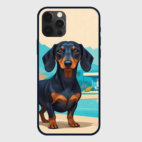 Чехол iPhone 12 Pro Такса и пальма / 3D-Черный – фото 1