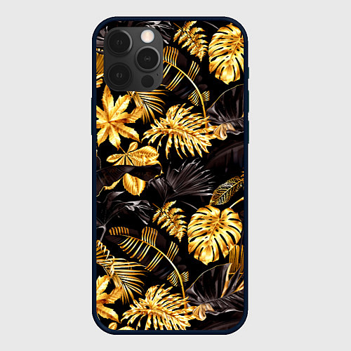 Чехол iPhone 12 Pro Золотые тропики / 3D-Черный – фото 1