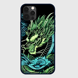 Чехол iPhone 12 Pro Ирезуми - неоновый японский дракон