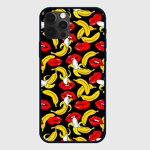 Чехол iPhone 12 Pro Губы и бананы / 3D-Черный – фото 1